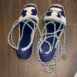Tory Burch Navy and Cream Espadrilles